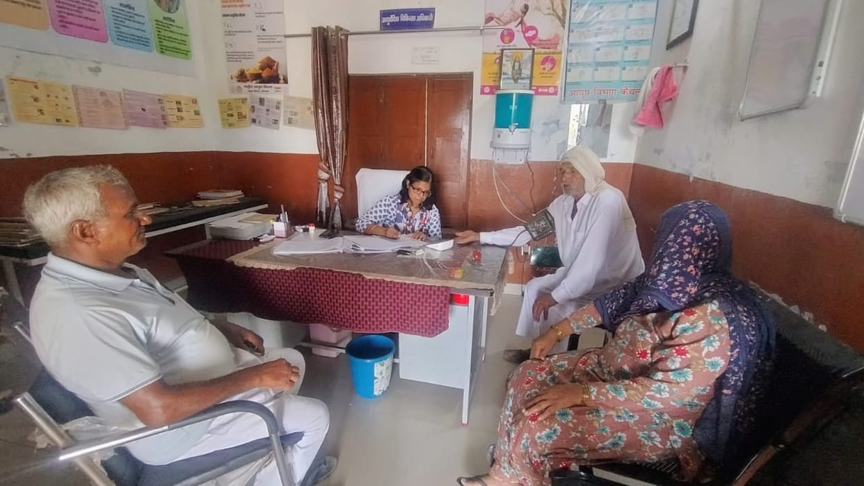 AYUSH department checked the blood pressure of senior citizens in the camp.