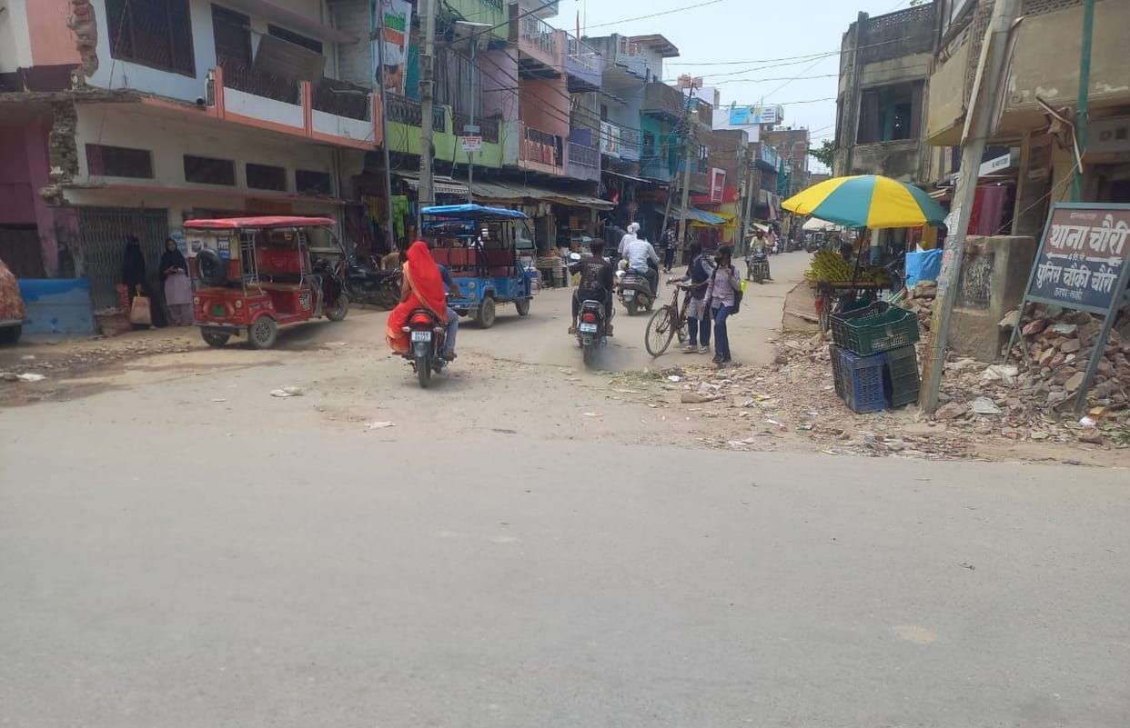 Main road raised above Station Road level; bike riders getting injured