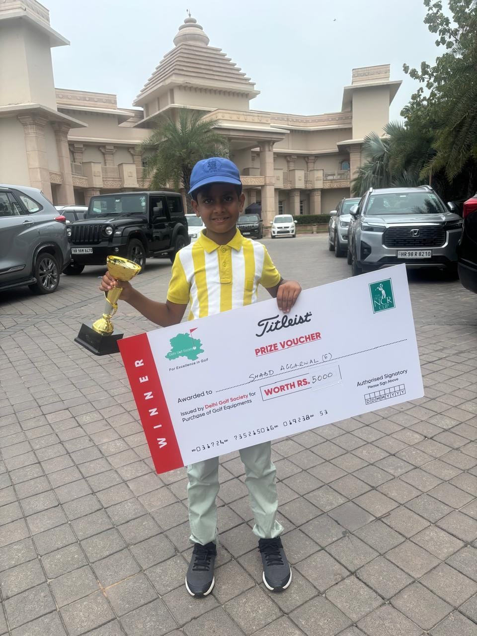 Eight-year-old Shabd from Lucknow hits a hole-in-one.
