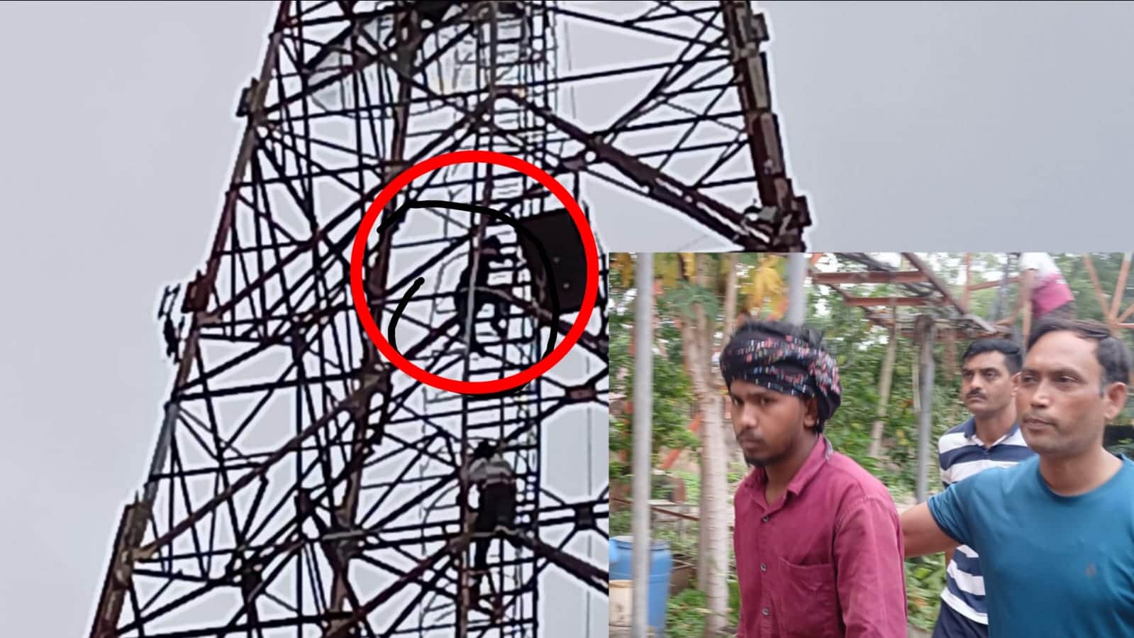 टॉवर पर चढ़ा युवक