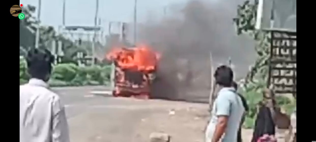 Roadways bus on Doon Highway catches fire after short circuit