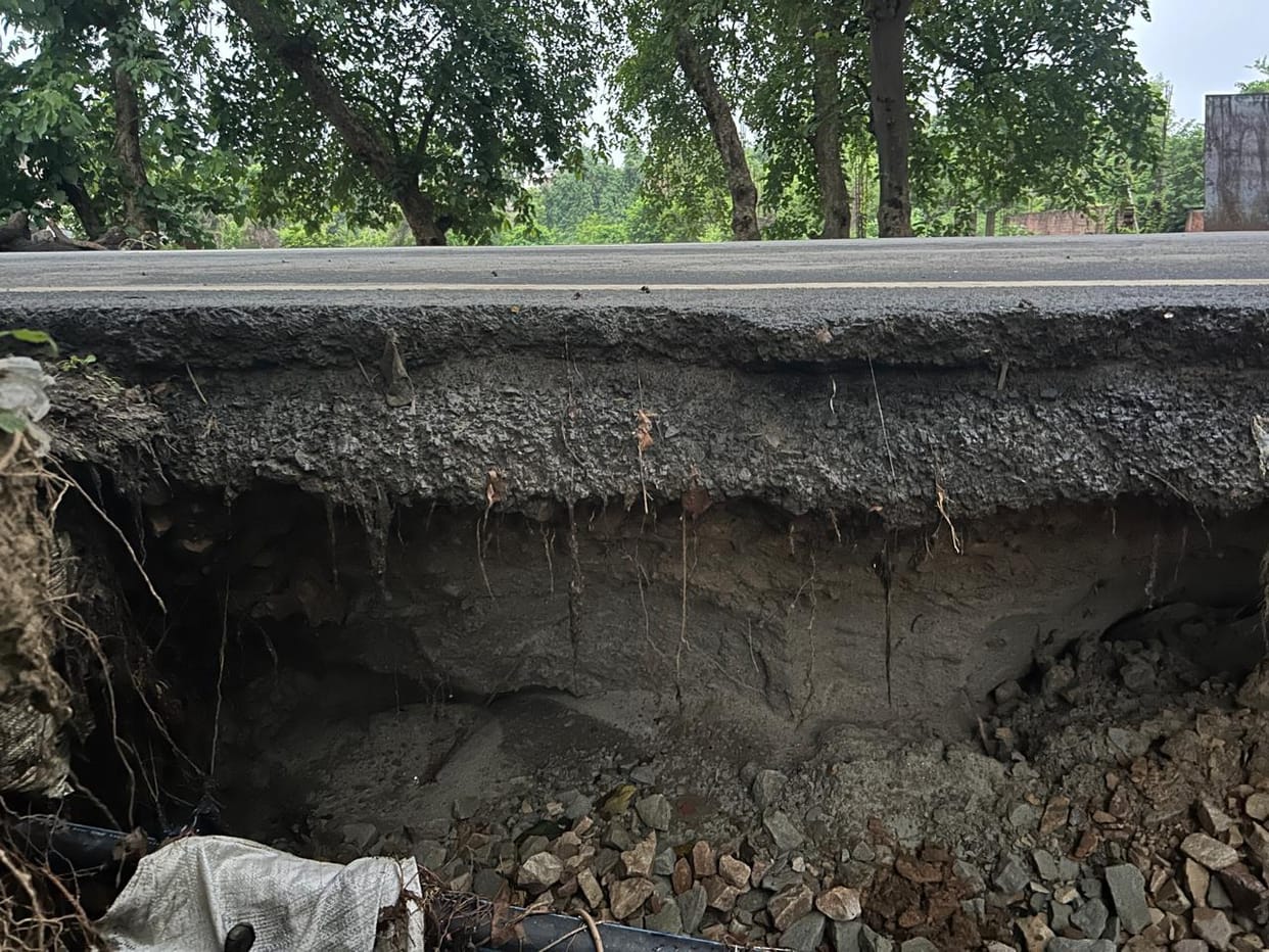 Rudrapur-Karahkol road damaged by heavy rains