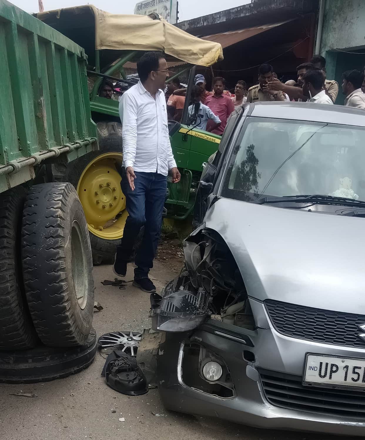 Tractor and car collide