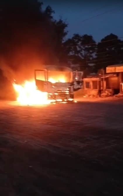 Truck comes into contact with HT line; cabin engulfed in flames