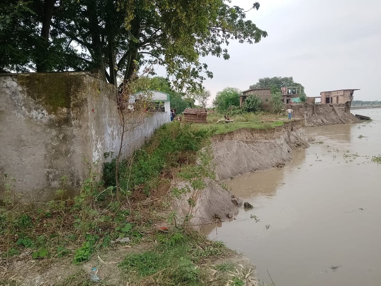 Saryu's Fury: Three Houses Submerged in the River at Gopalnagar Tadi