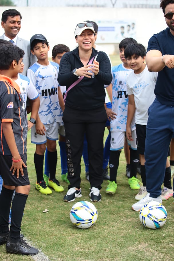 Mary Kom kicks off the Blue Cubs Football League.