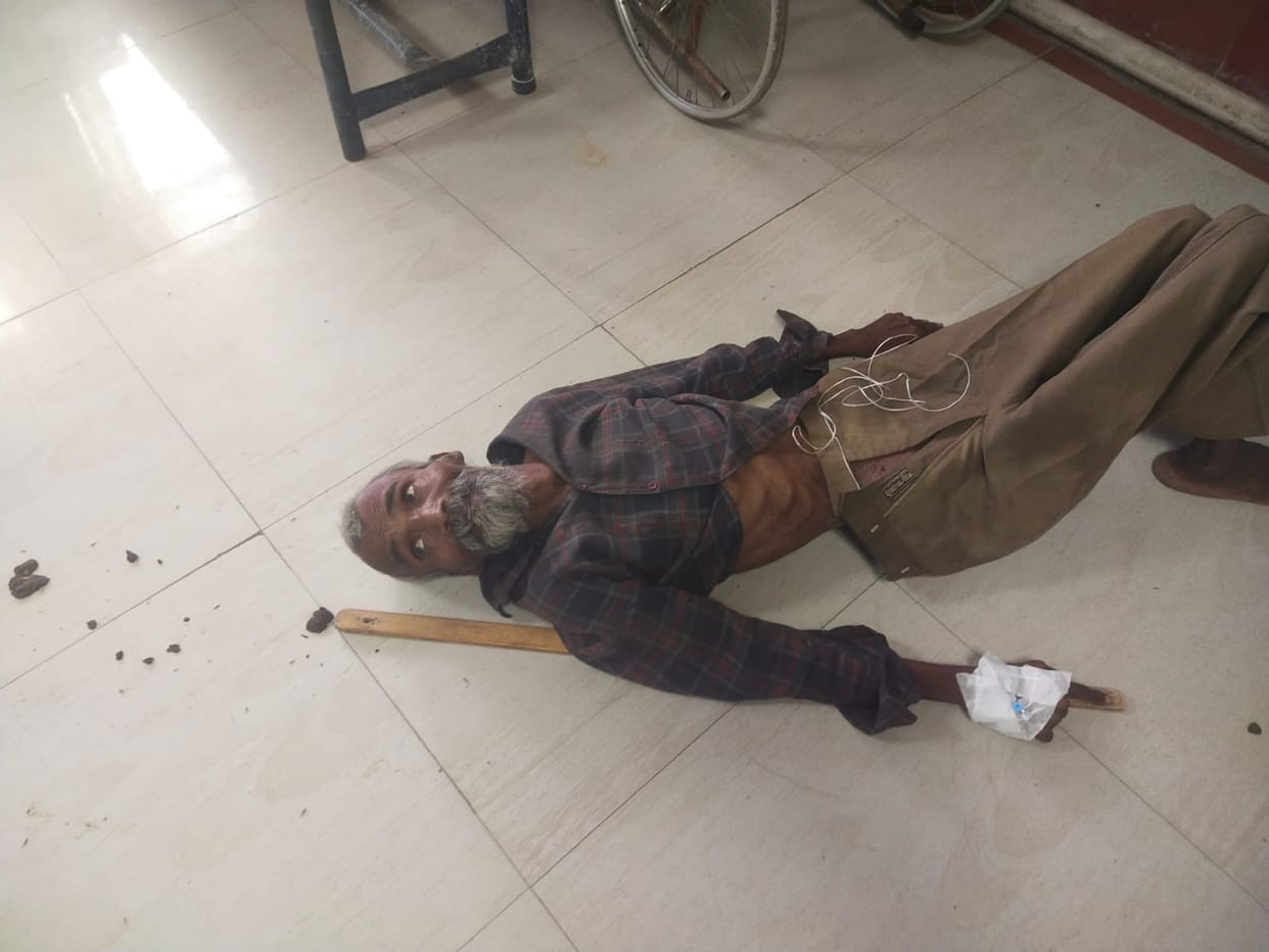 Unclaimed patient dragged himself along the floor at the civil hospital.