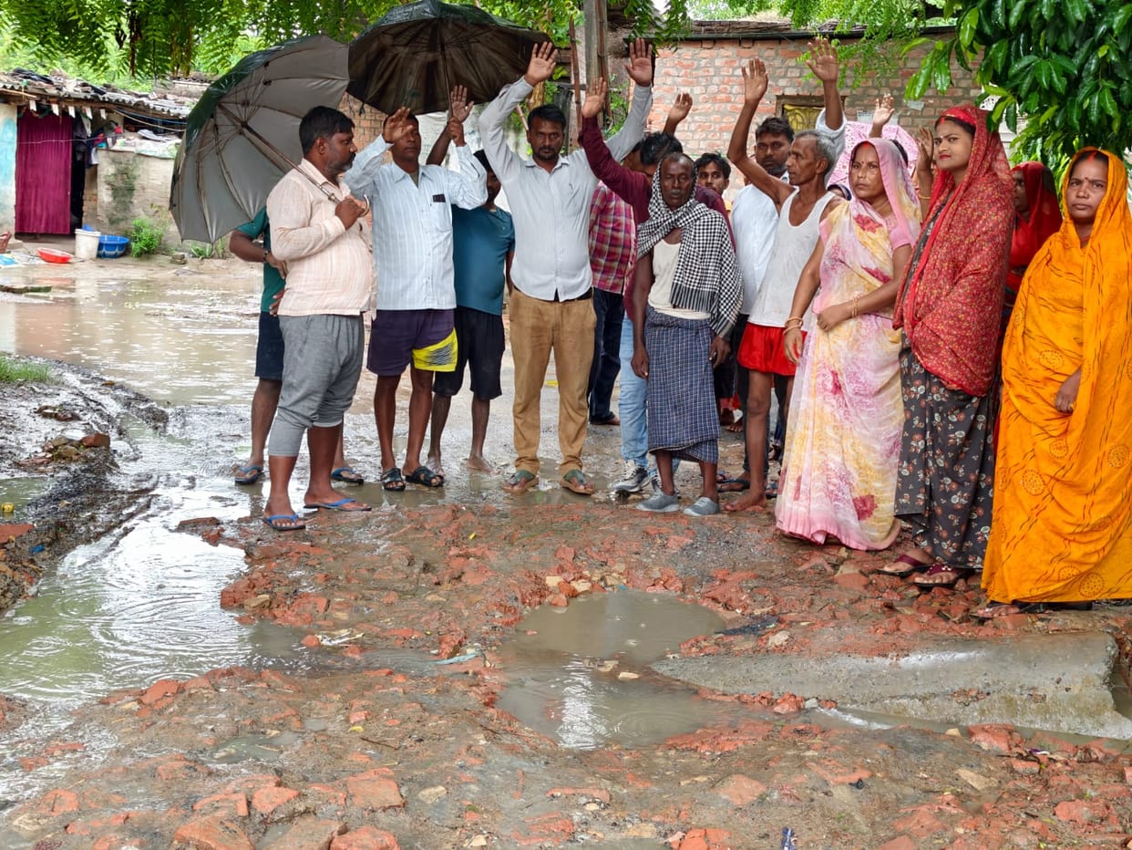 Villagers protest over incomplete road construction.