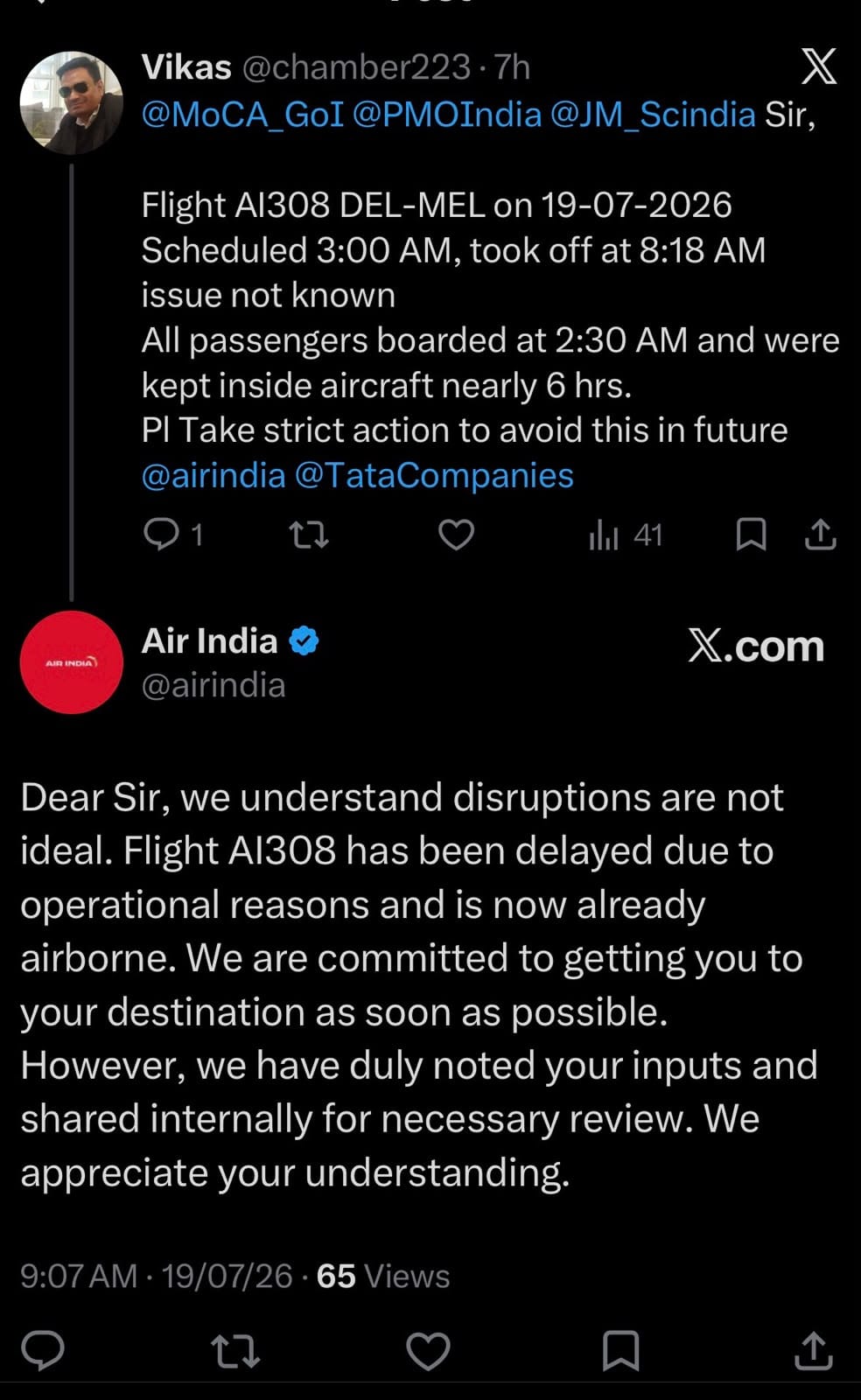 Air India's Melbourne flight delayed by six hours, Hisar's daughter stranded