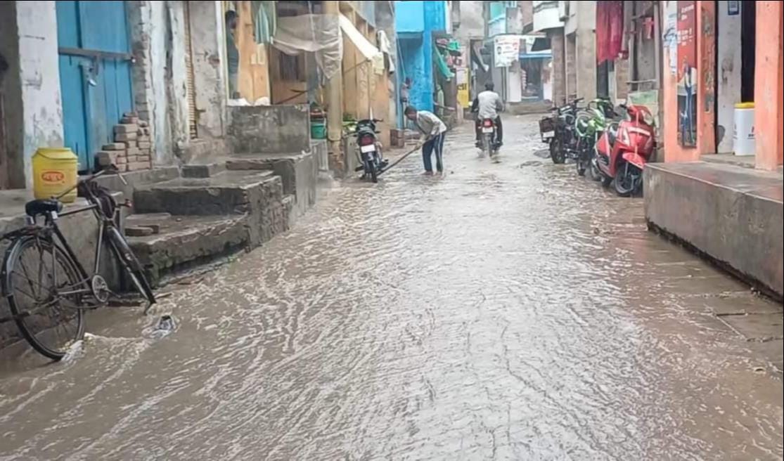 Water entered homes and shops following two hours of heavy rain.