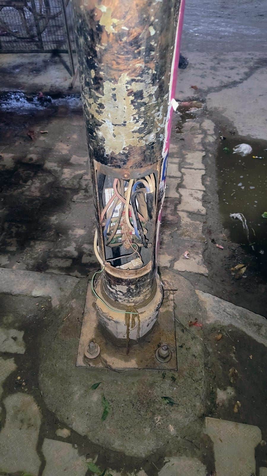 Beware! Exposed electrical panels on streetlights can be fatal if touched even by mistake