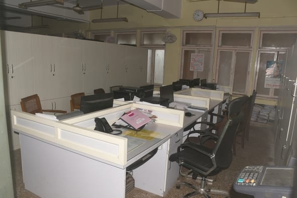 Scrap and dangling wires... Jawahar Bhavan and Indira Bhavan are on the brink of a fire hazard.