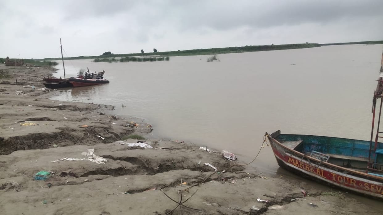 Road leading to Bhadila Pratham village submerged.
