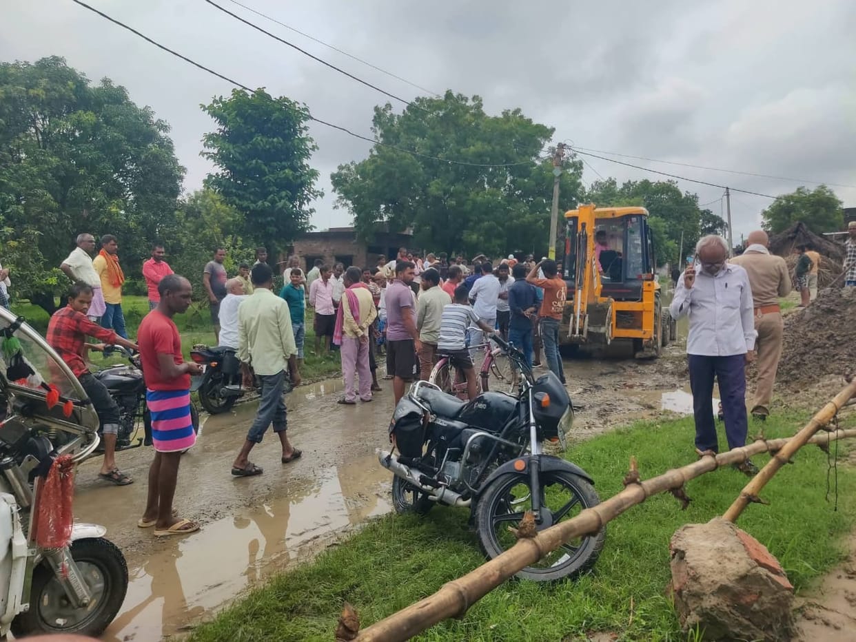 Relief from waterlogging at Charkaila intersection, a path for water was made using JCB.