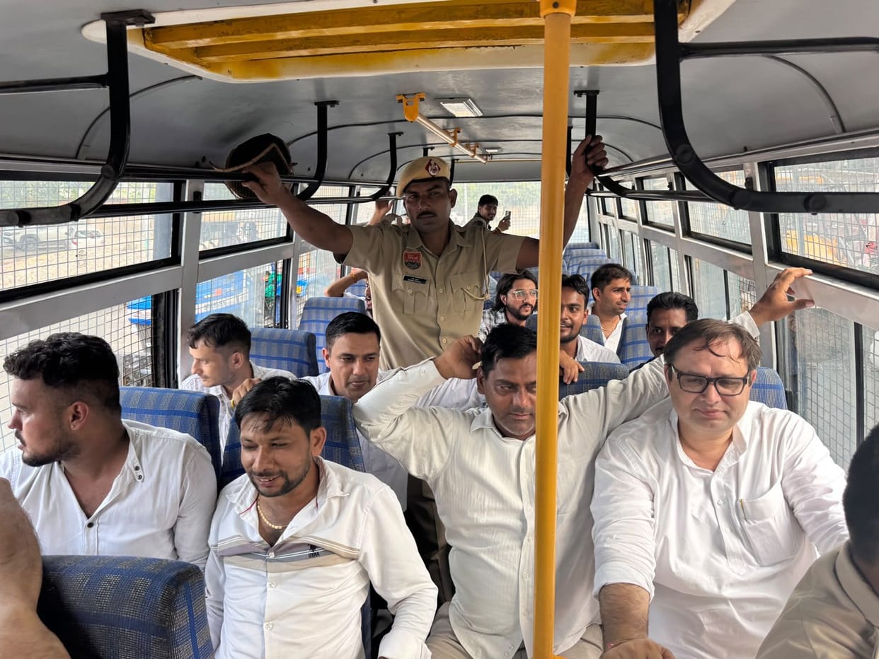 Congress leader Pramod Sehwag and several other activists were detained during the Delhi march.