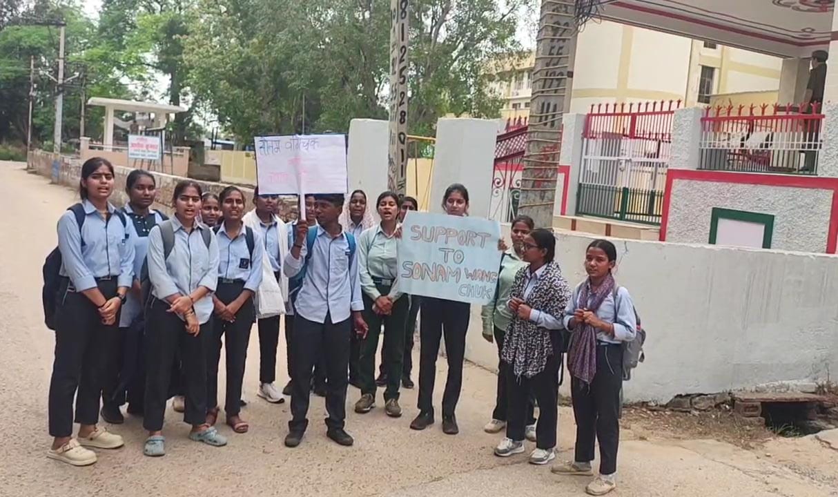 Students raised slogans in support of Wangchuk outside the school; principal suspended.