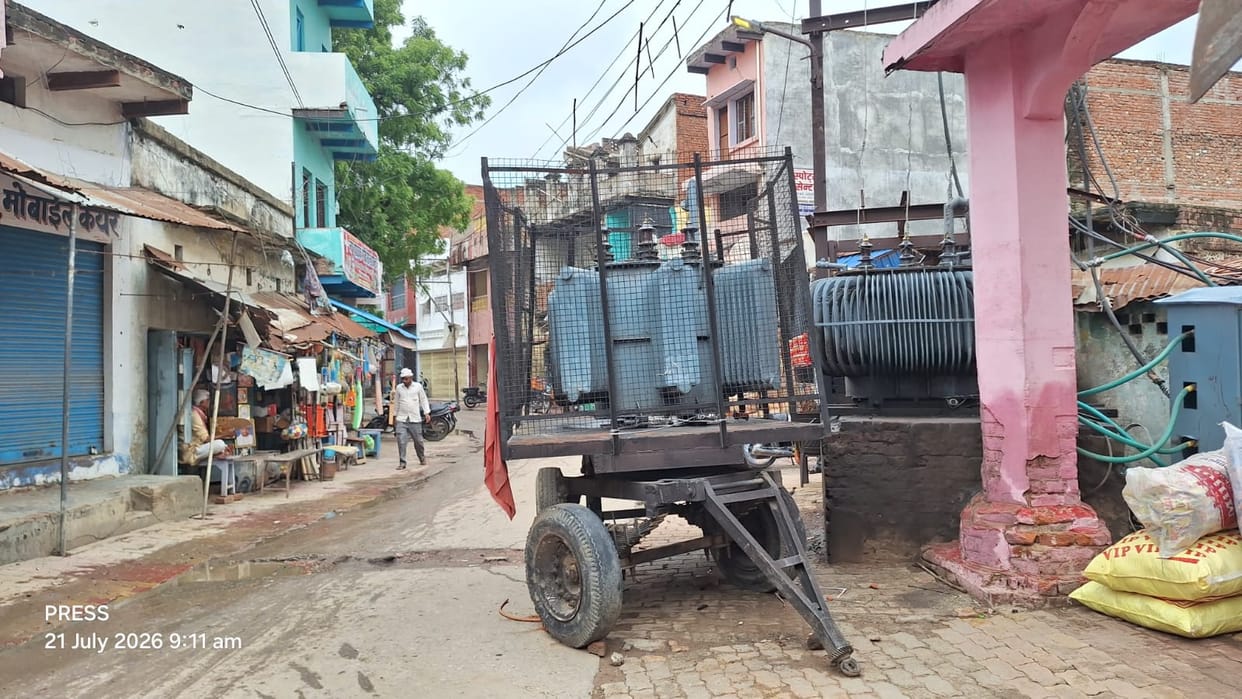 Transformer trolley parked on the road for weeks becomes a nuisance.