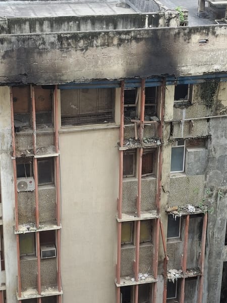 50 workers were busy clearing the debris, work in many offices came to a standstill.