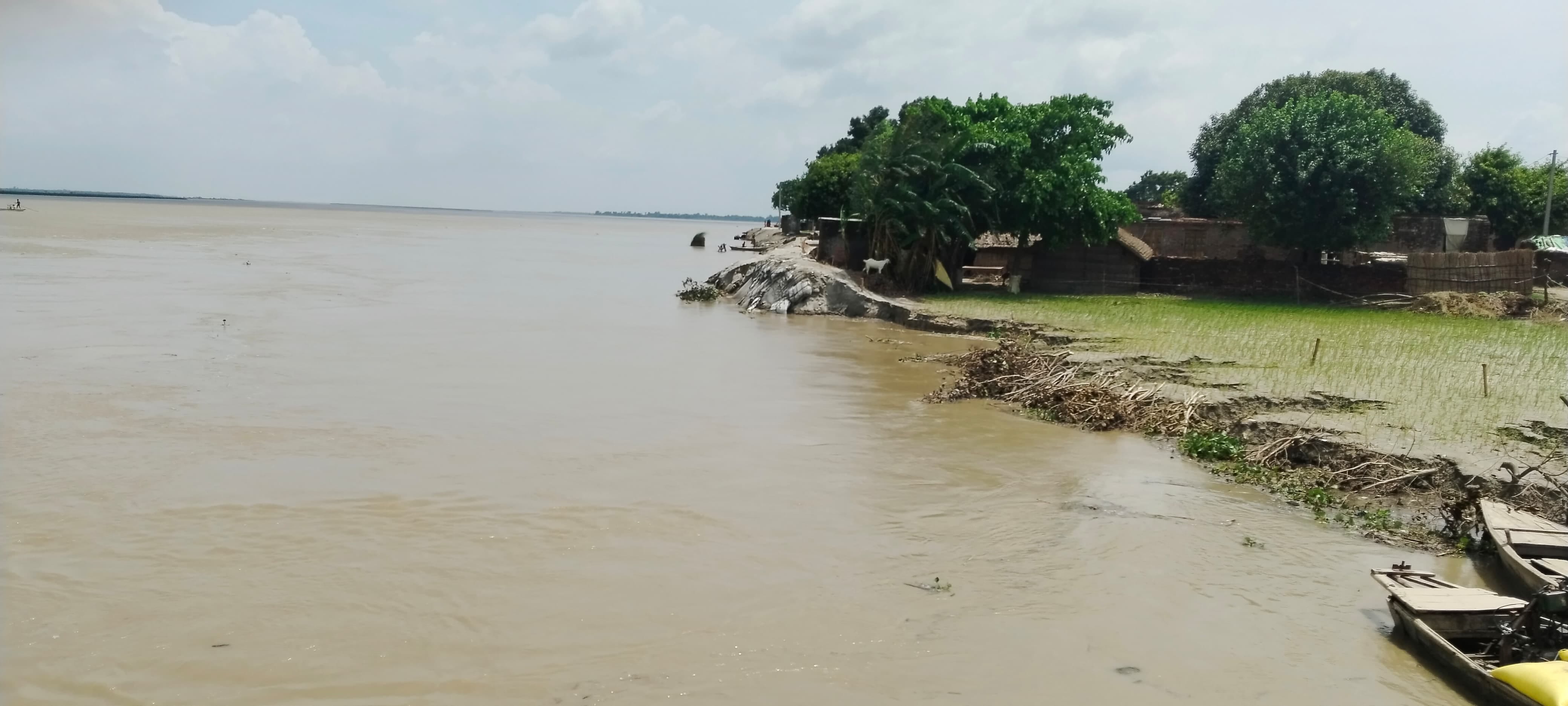 धौरहरा क्षेत्र ं भदईपुरवा परियोजना का कटान करती घाघरा नदी। संवाद