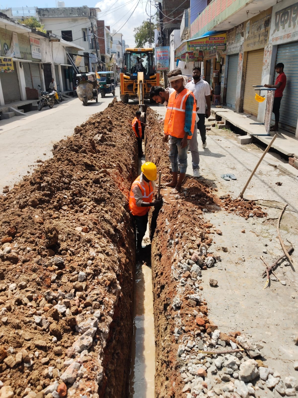 The Jal Nigam is now engaged in filling the excavated path.