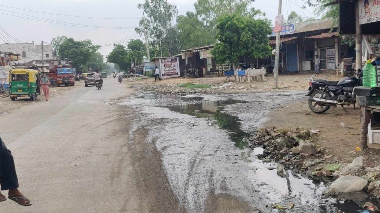 Commuters troubled by waterlogging at Shah Chokha's Otha turn.