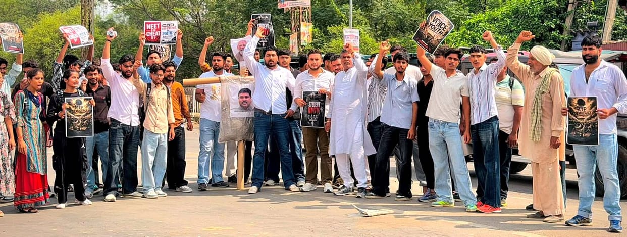 Youth in Narwana took to the streets to protest the NEET paper leak, raising voices for student interests.