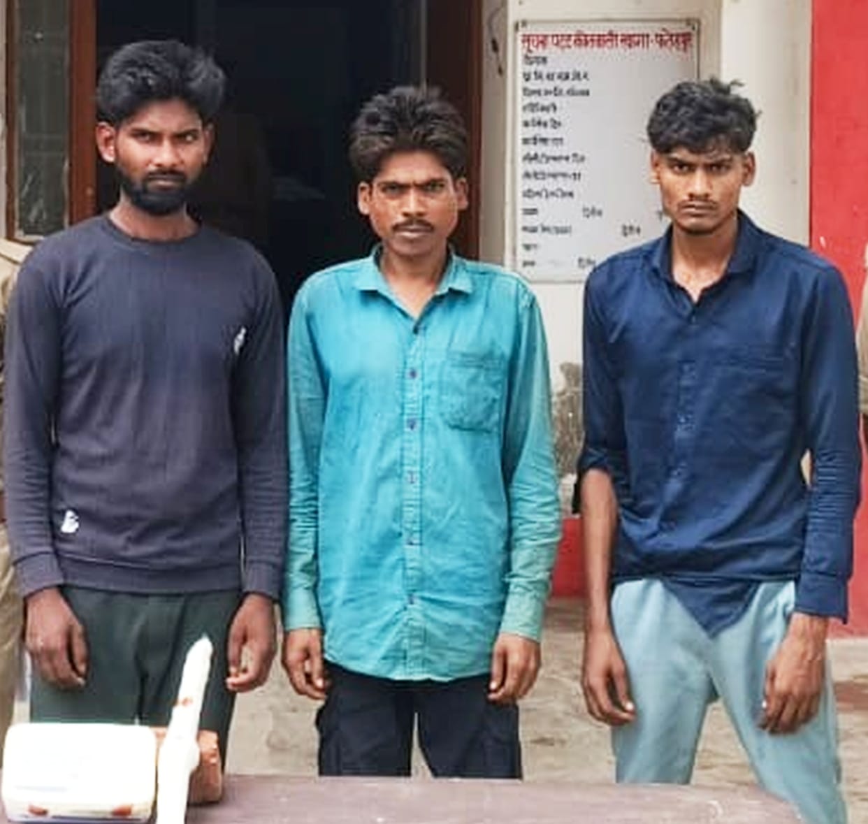 Three arrested for breaking into shops after running out of petrol for their scooter.