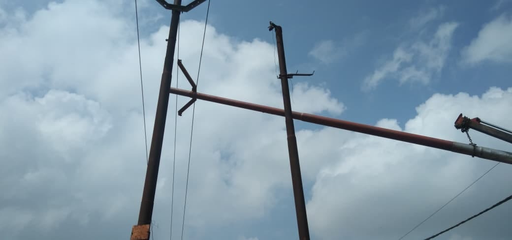 Electrical equipment blown out in Madhauli after a pole fell onto a high-tension line