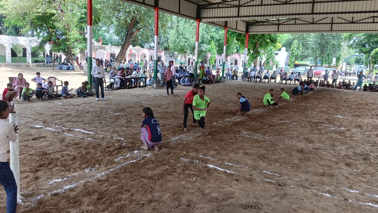 Jaitpur team secures first place in the Girls' Under-14 Kho-Kho competition.