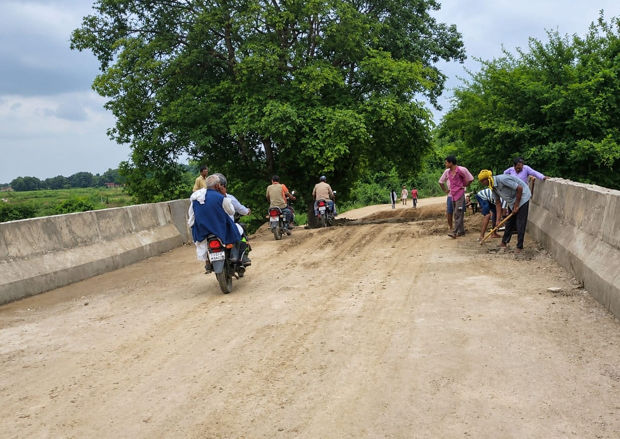 Traffic movement begins on the bridge over the Malti River.