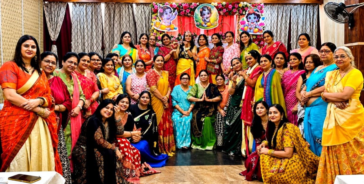 Women dressed as Radha and Krishna brought the vibrant spirit of Braj to life
