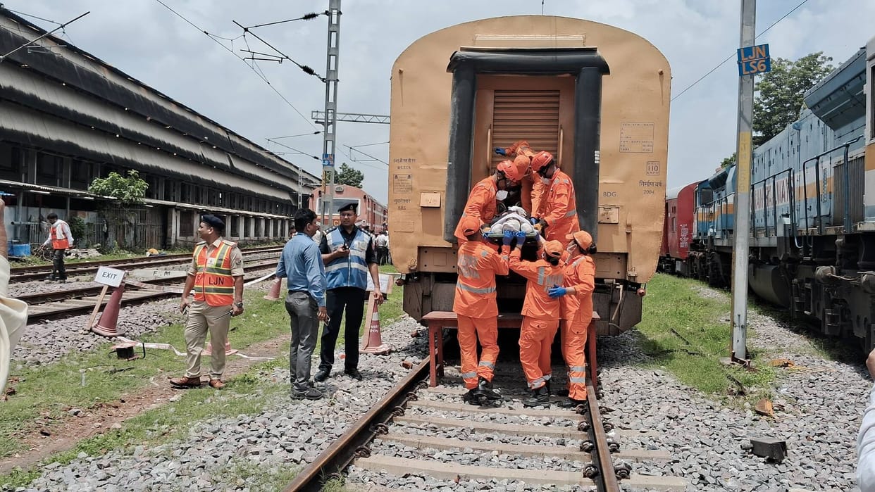 Mock Drill: Train derails... screams and cries... then the rescue operation begins.