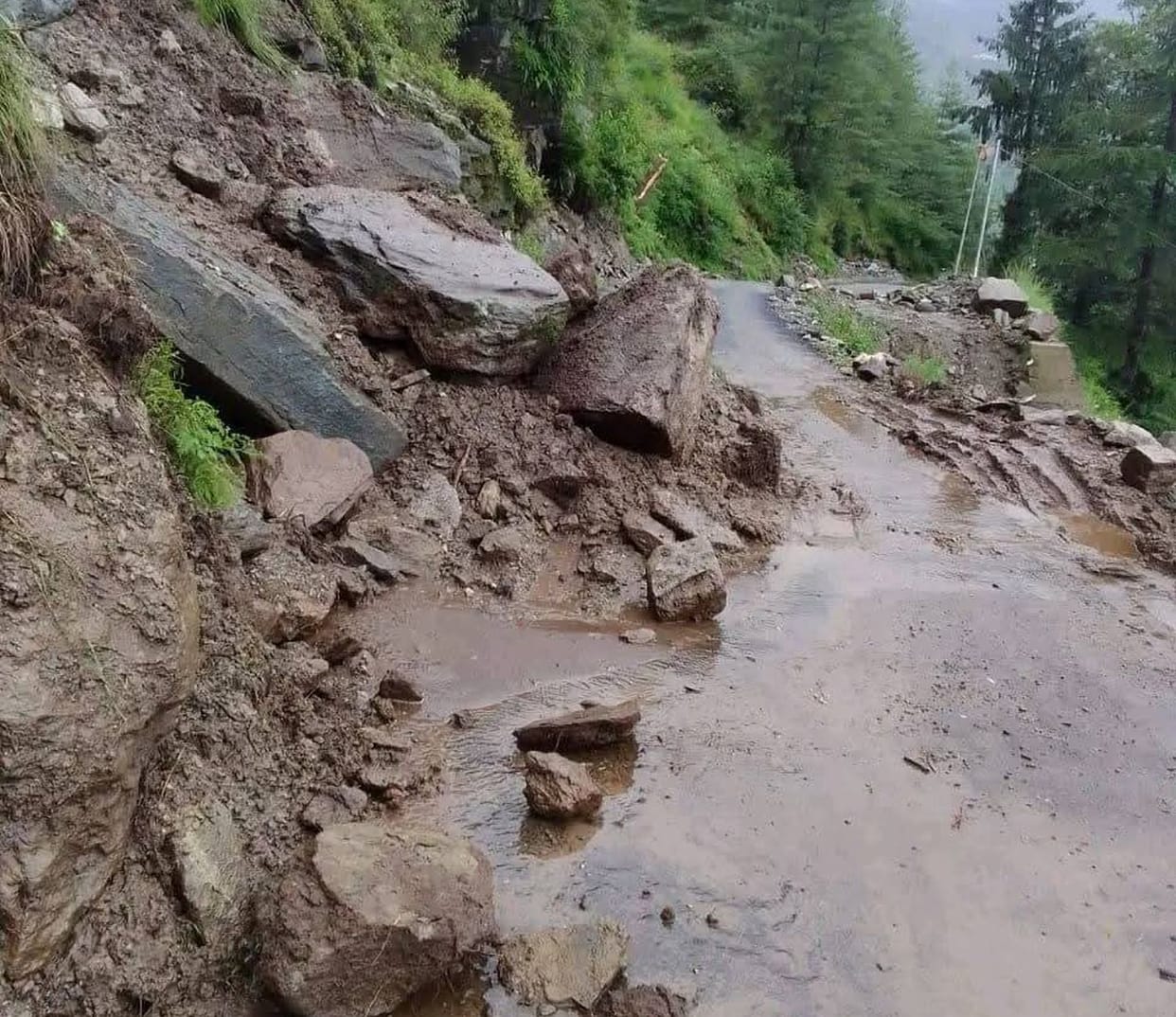 34 roads, including the highway, blocked due to landslides.