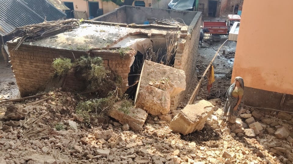A dilapidated part of a 300-year-old fort collapses, destroying a house; a family narrowly escapes.