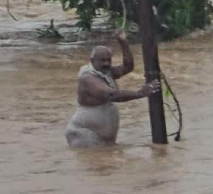 A differently-abled person stranded in the floods in Gujarat was rescued.