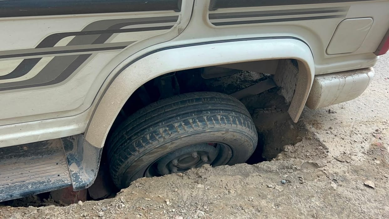 Caution, Watch your step-the ground has caved in...