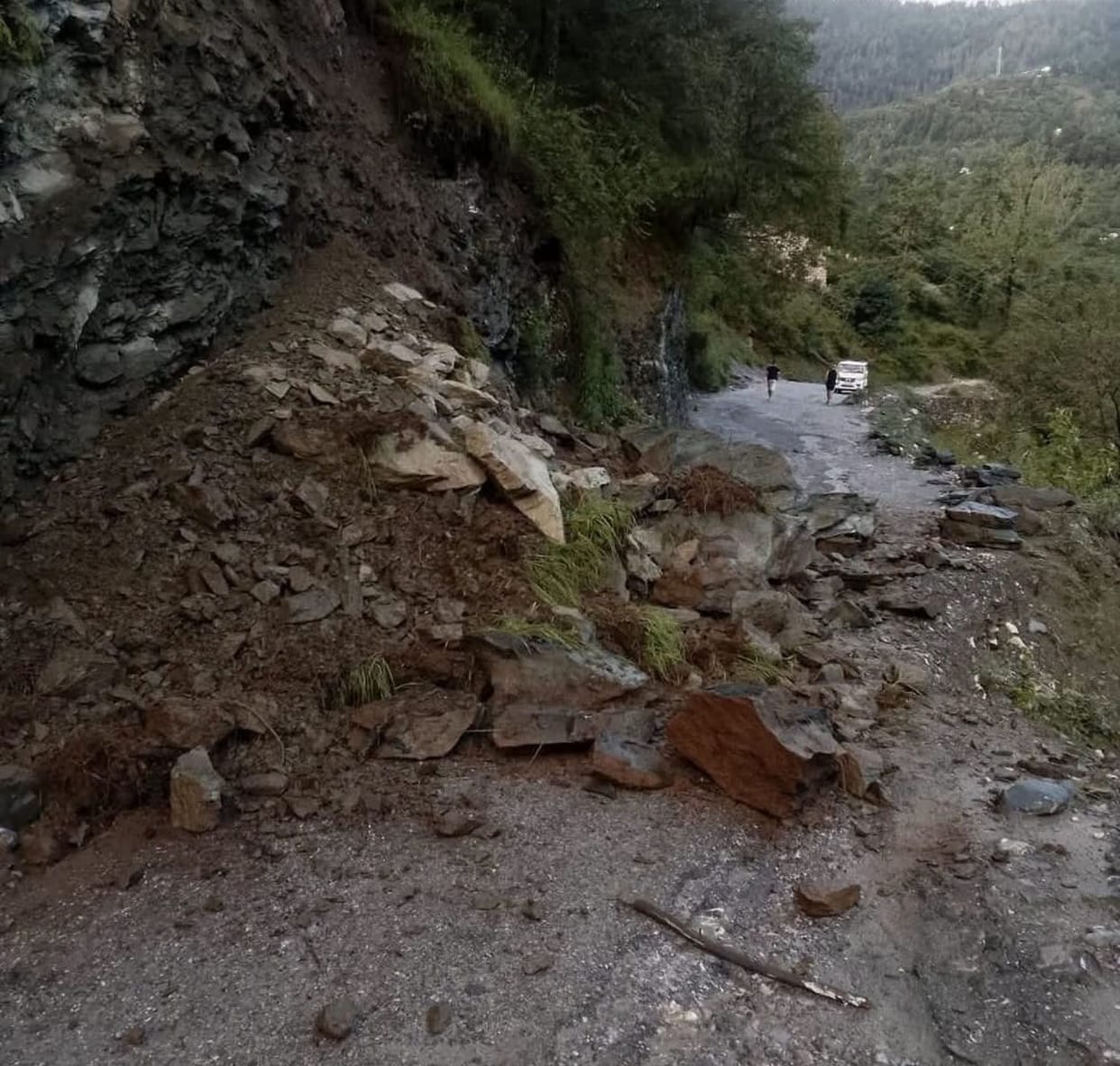 Landslide at Gheligaad; Highway 305 blocked for three hours.