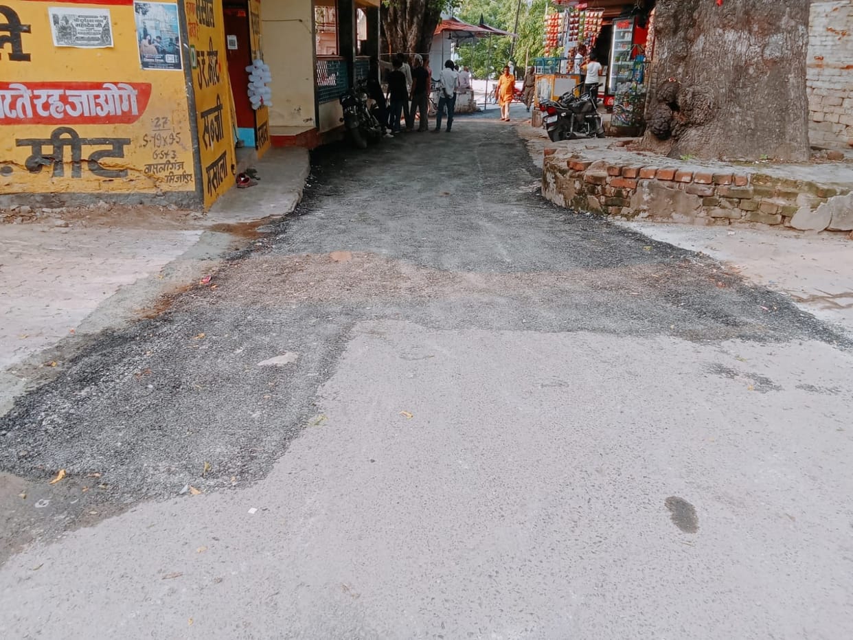 Repair work begins on the dilapidated roads along the Kanwar Yatra route.