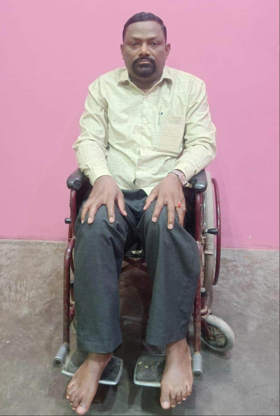 Left disabled by a grenade attack, his spirit remains unbroken.