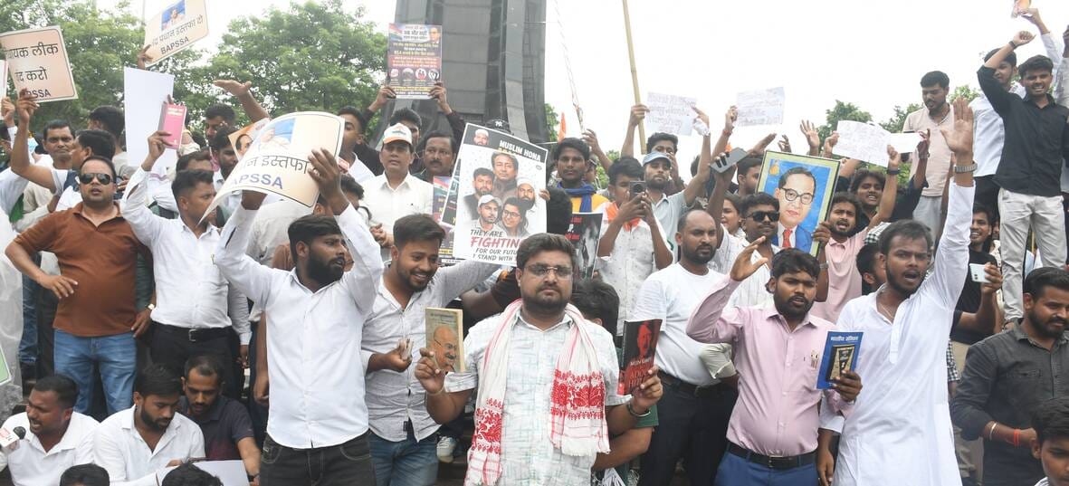 Youths staged a protest at Parivartan Chowk ahead of the Education Minister's resignation.