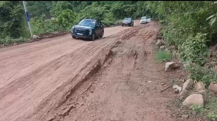 NH-205 riddled with potholes; journey becomes hazardous.
