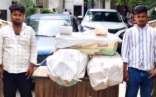 Cannabis smuggled from Odisha in a luxury car; two smugglers arrested.