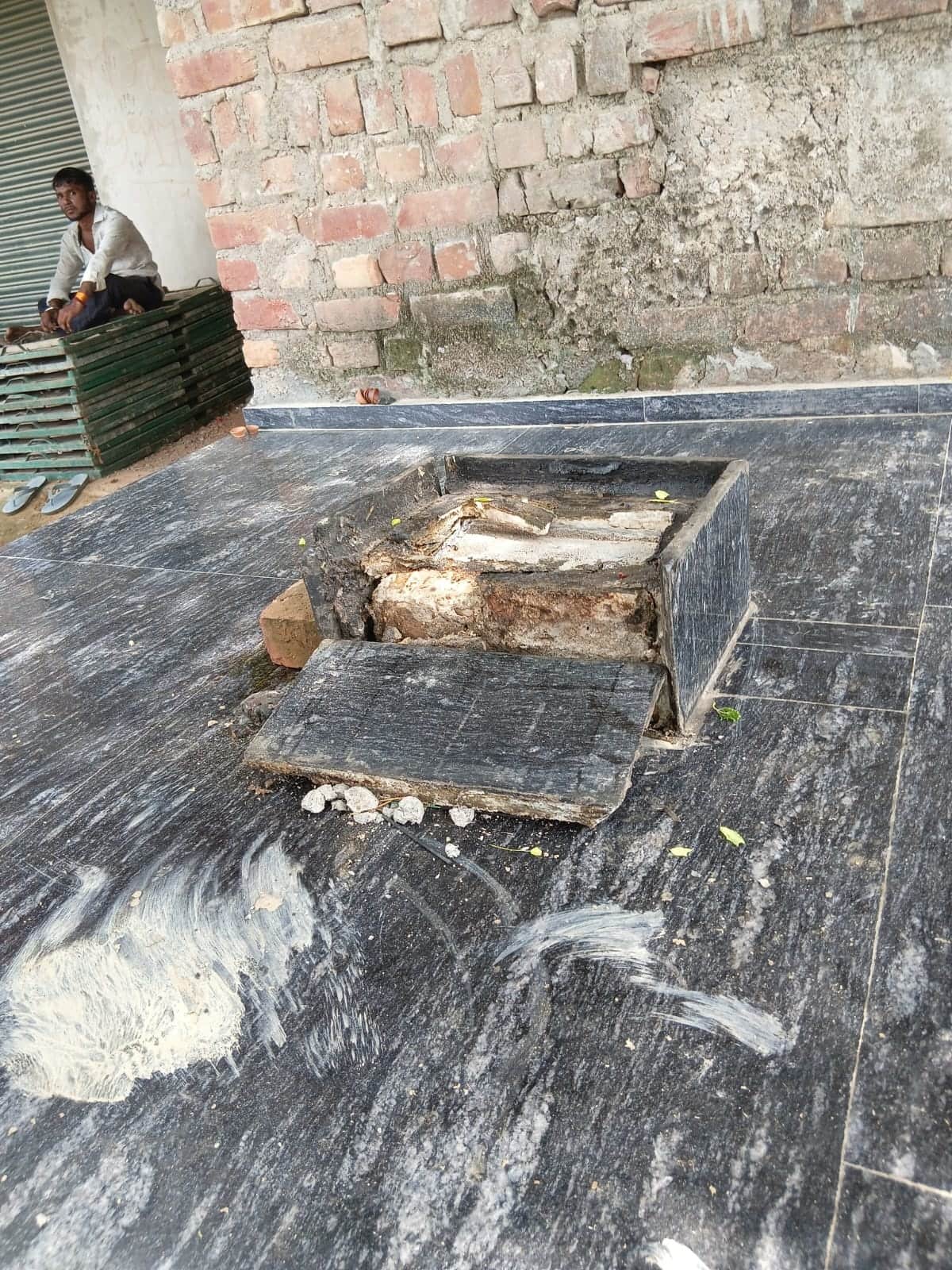 Shani Dev temple stone slab breaks in Jatau, Narkhi.