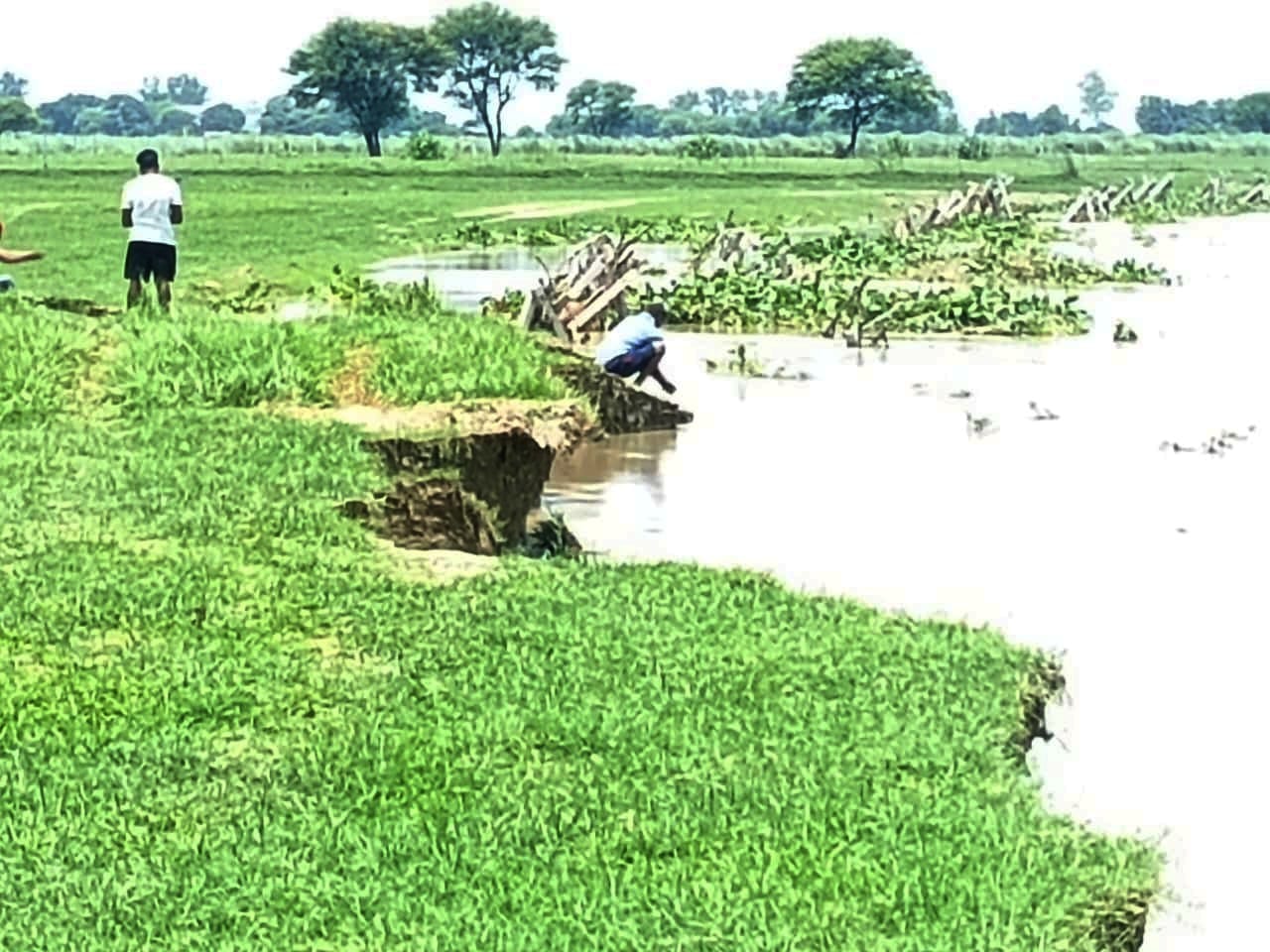 सहबदिया गांव में कटान करती सरयू की लहरें। संवाद