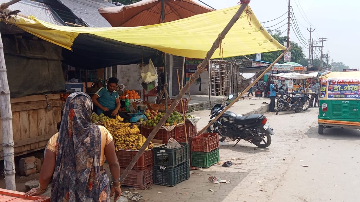 Encroachment at the main intersection in Khudaganj troubles pedestrians and motorists.