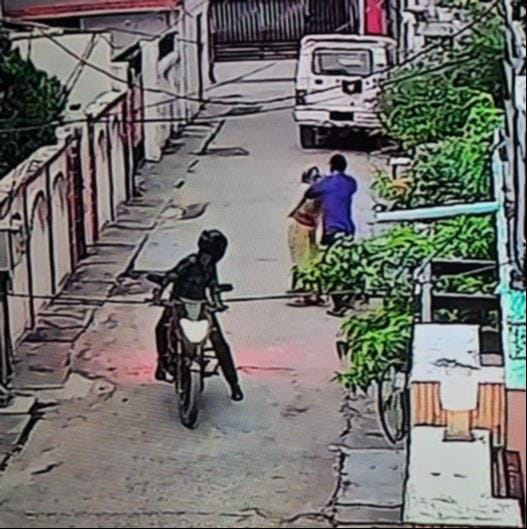 Chain snatched from retired teacher who had gone out to pick flowers in the morning.