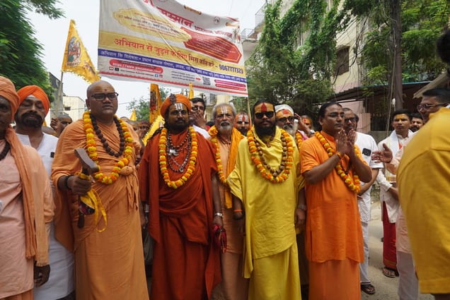 Saints and cow protectors took out a cow protection rally with bulldozers