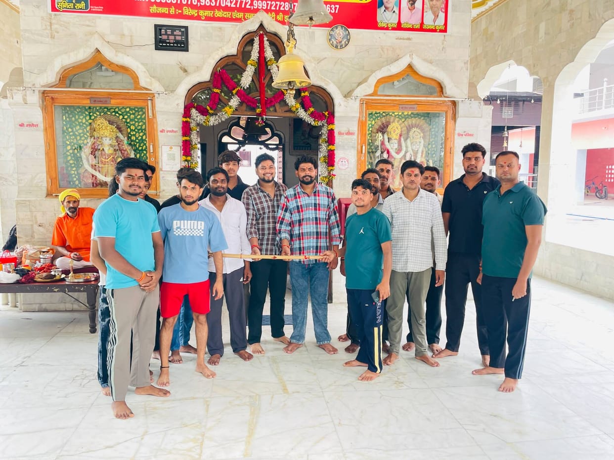 A group has set out from the ancient Jharkhandeshwar Mahadev Temple to fetch Kanwar water.