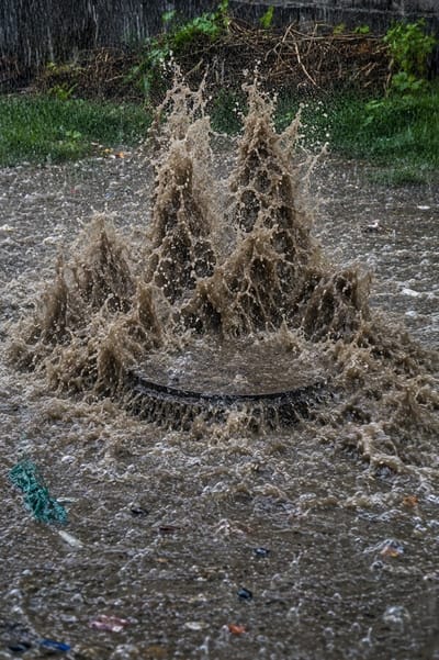 Sewers overflowed in Sectors 16 17 after 20 minutes of rain.