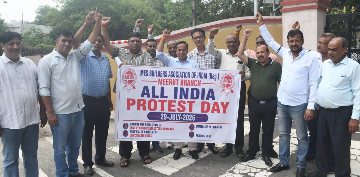 Contractors stage protest at MES Zonal Chief Engineers office